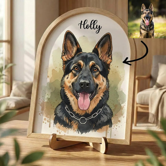 Custom Watercolor Pet Portrait Frame | Collar Display Gift