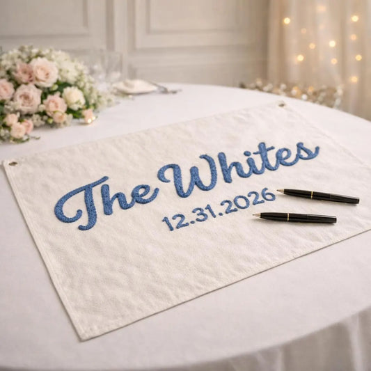 Personalized Wedding Guest Book Canvas | Embroidered Banner
