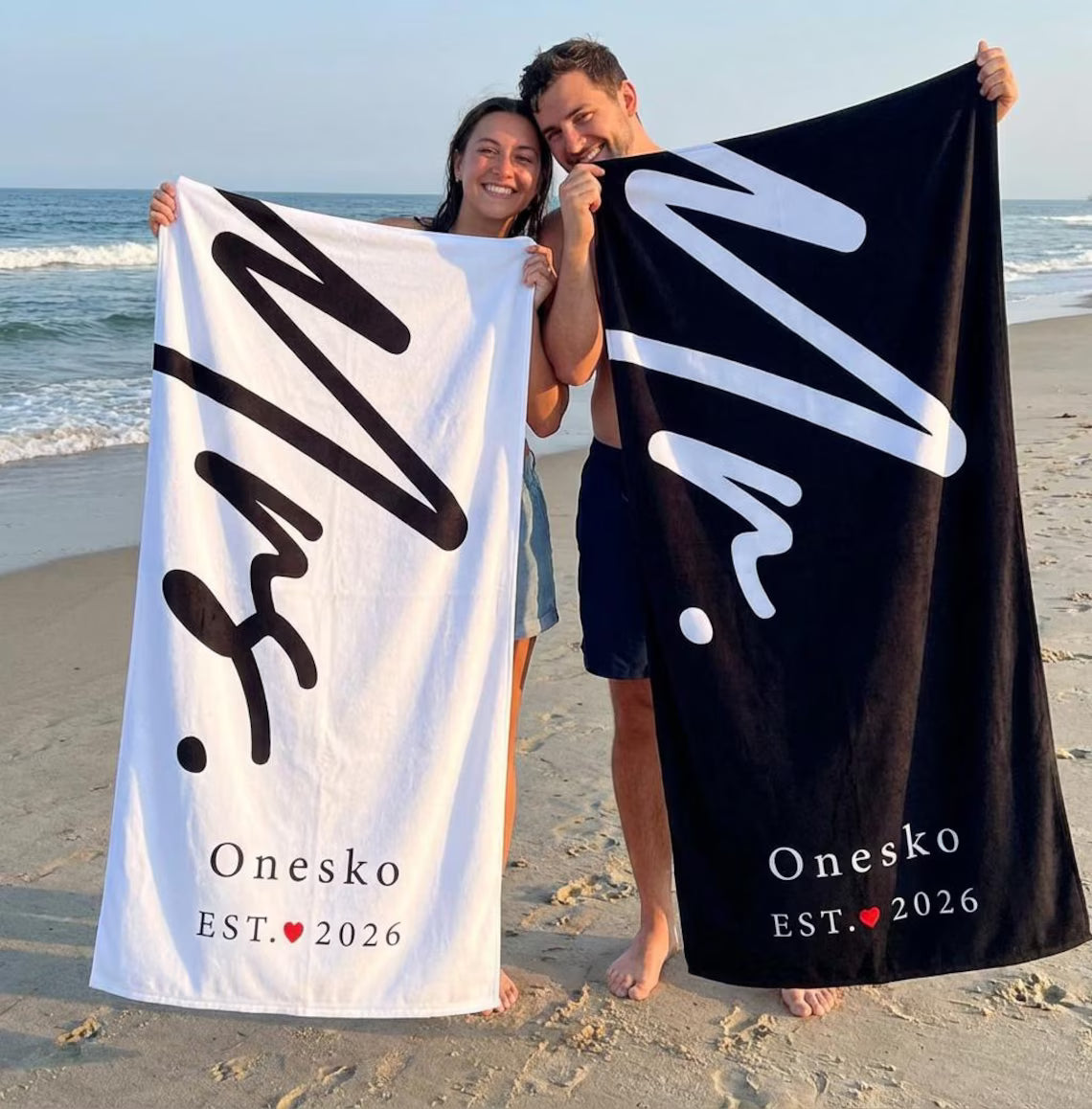 Personalized Couple Beach Towel Set – Custom Wedding Gift