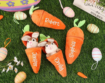 Personalized Embroidered Bunny Rabbit Carrot Plush Toy - Easter Basket Stuffer for Kids