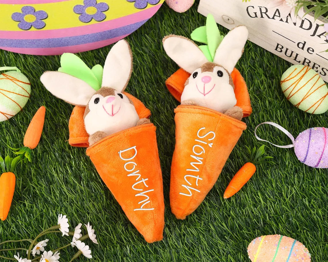 Personalized Embroidered Bunny Rabbit Carrot Plush Toy - Easter Basket Stuffer for Kids