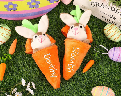 Personalized Embroidered Bunny Rabbit Carrot Plush Toy - Easter Basket Stuffer for Kids