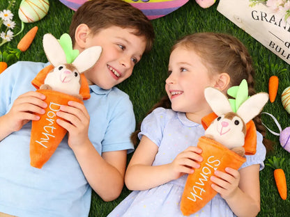 Personalized Embroidered Bunny Rabbit Carrot Plush Toy - Easter Basket Stuffer for Kids