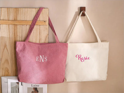 Custom Embroidered Corduroy Tote Bag – Name, Bridesmaid & Gift Bag