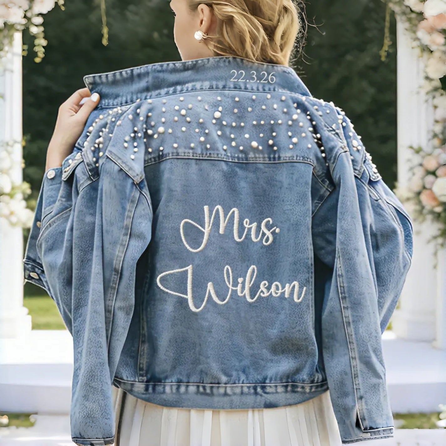 Personalized Bride Denim Jacket | Custom Embroidered Wedding Jean Jacket