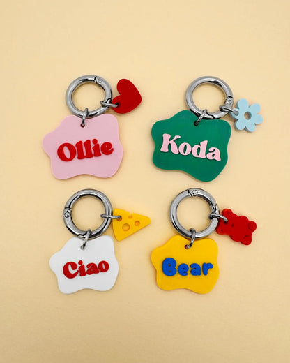 Custom Wavy Pet ID Tag with Name & Charm for Dogs & Cats