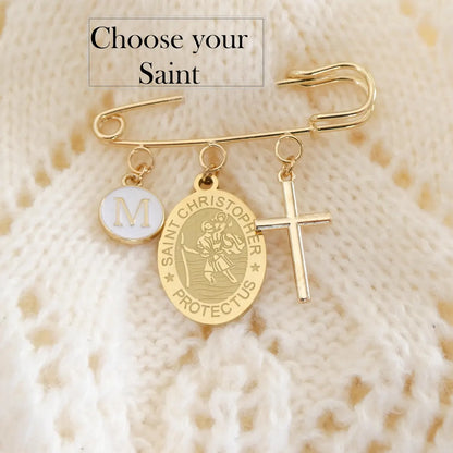 Personalized Saint Keepsake Pin | Catholic Faith Gift Jewelry