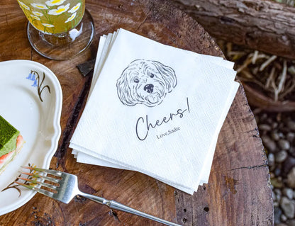 Custom Pet Wedding Cocktail Napkins with Dog & Cat Portraits