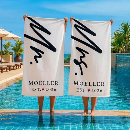 Personalized Couple Beach Towel Set – Custom Wedding Gift