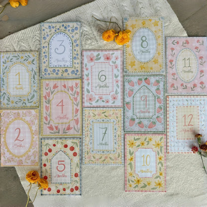 Vintage Floral Baby Milestone Cards | Monthly Baby Photo Props | First Year Keepsake
