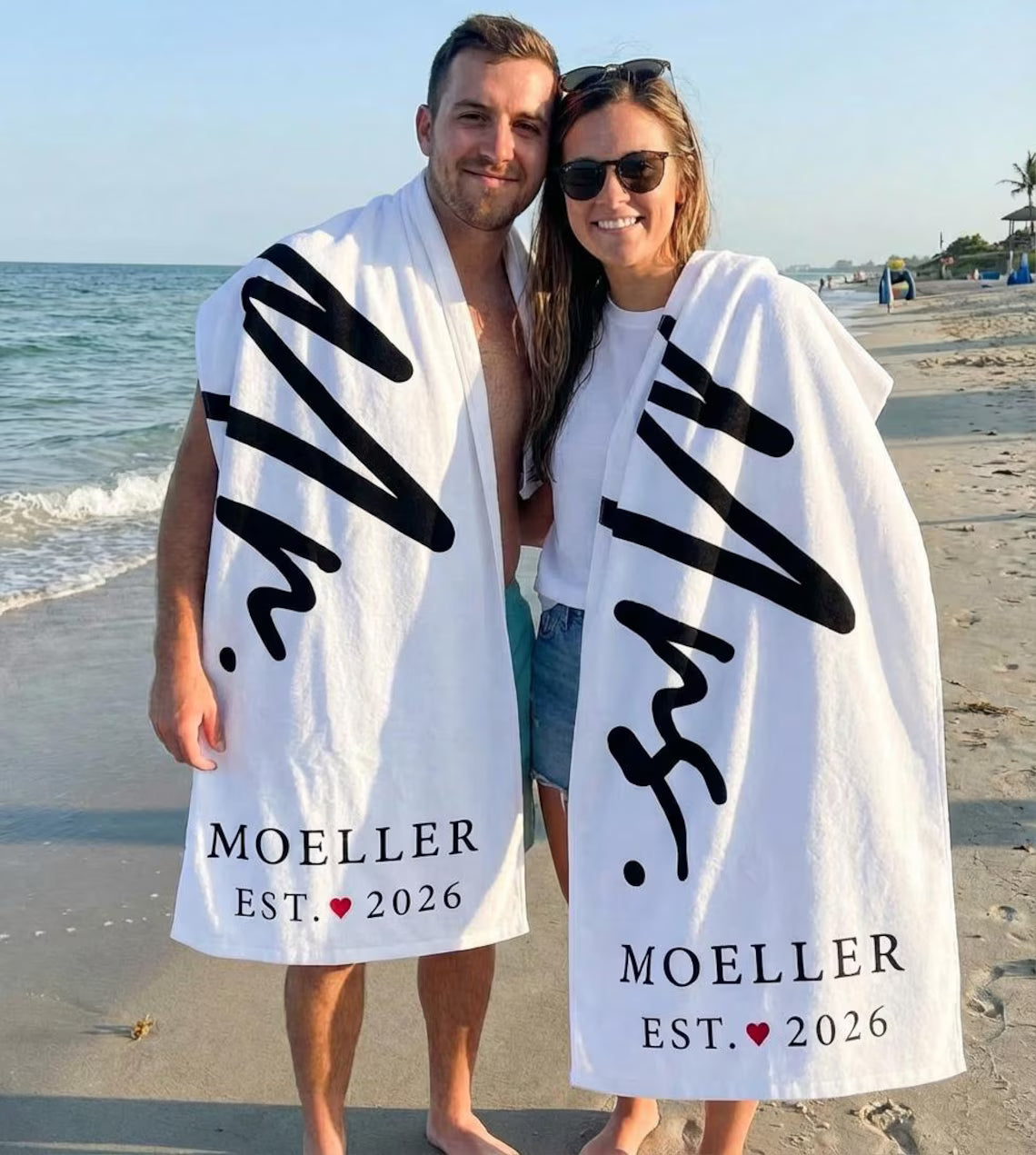 Personalized Couple Beach Towel Set – Custom Wedding Gift