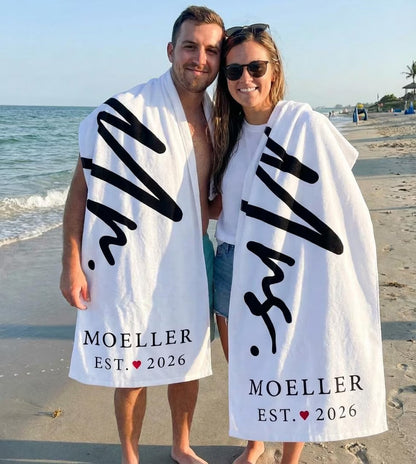 Personalized Couple Beach Towel Set – Custom Wedding Gift