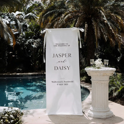Personalized Fabric Wedding Welcome Sign Linen Banner