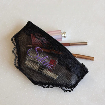 Personalized Lace Mesh Makeup Pouch – Cute Heart Design Cosmetic Bag
