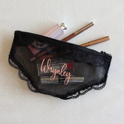 Personalized Lace Mesh Makeup Pouch – Cute Heart Design Cosmetic Bag