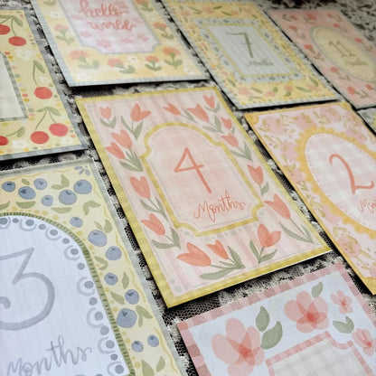 Vintage Floral Baby Milestone Cards | Monthly Baby Photo Props | First Year Keepsake