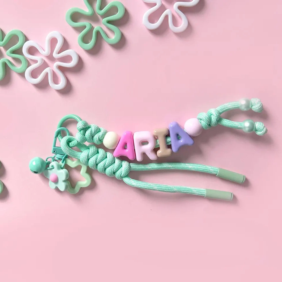 Personalized Beaded Name Keychain – Handmade Backpack Charm Gift