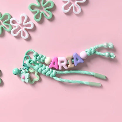 Personalized Beaded Name Keychain – Handmade Backpack Charm Gift
