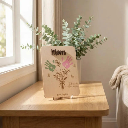 Personalized Mom Handprint Flower Wooden Sign Gift