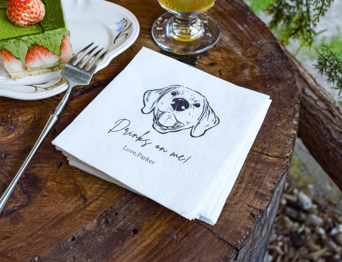 Custom Pet Wedding Cocktail Napkins with Dog & Cat Portraits