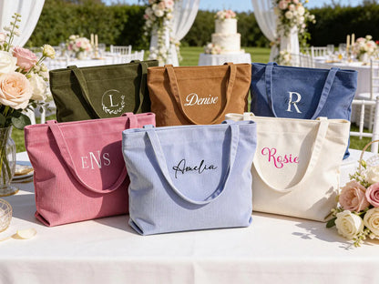 Custom Embroidered Corduroy Tote Bag – Name, Bridesmaid & Gift Bag