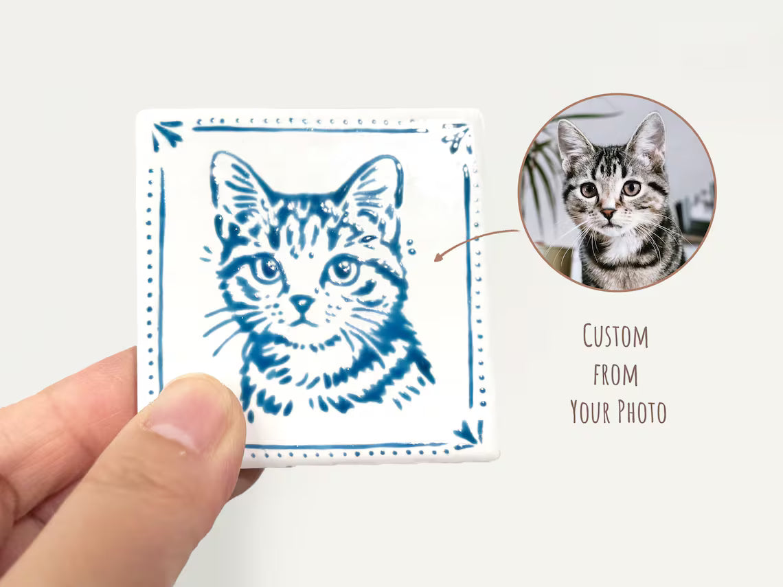 Custom Pet Portrait Ceramic Fridge Magnet | Personalized Pet Gift