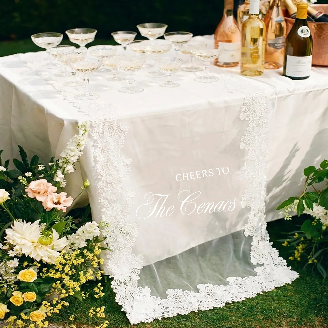 Personalized Lace Wedding Welcome Sign Sheer Fabric Banner