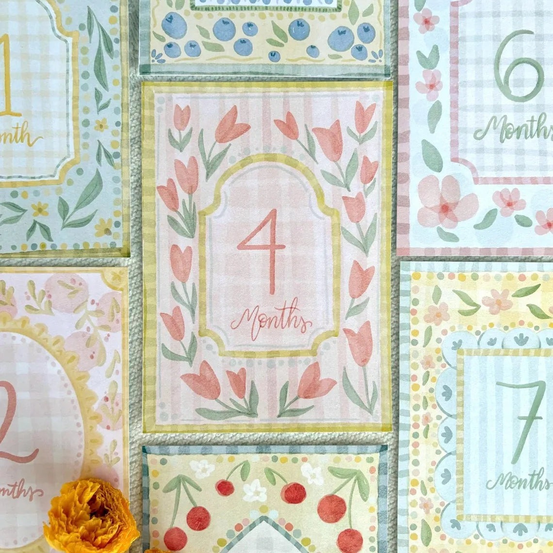 Vintage Floral Baby Milestone Cards | Monthly Baby Photo Props | First Year Keepsake