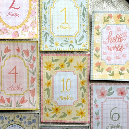 Vintage Floral Baby Milestone Cards | Monthly Baby Photo Props | First Year Keepsake