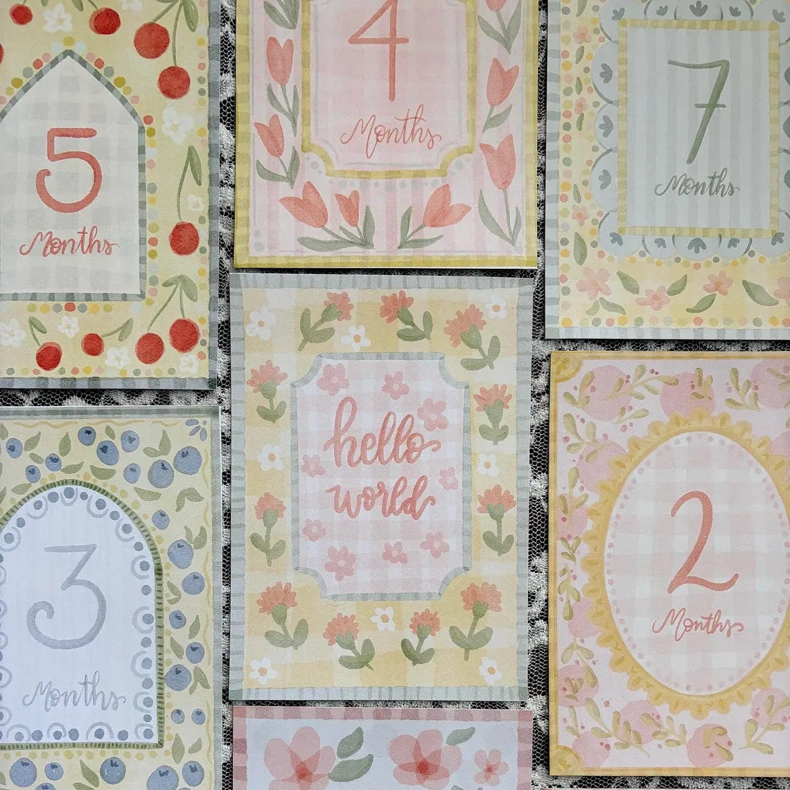 Vintage Floral Baby Milestone Cards | Monthly Baby Photo Props | First Year Keepsake