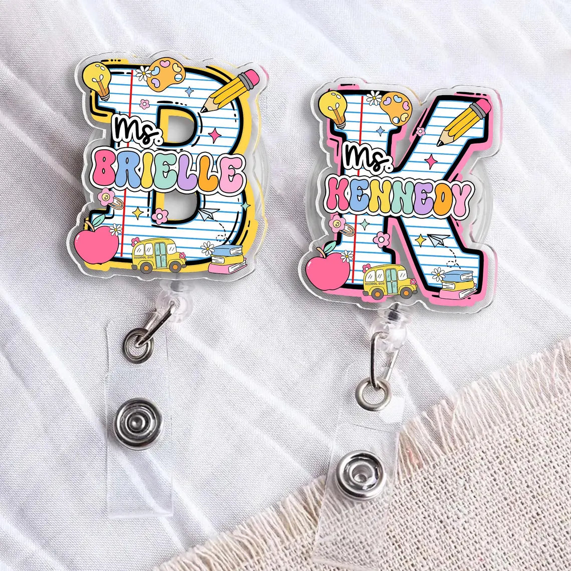 Personalized Teacher Badge Reel Set of 2 Custom ID Clip Gift