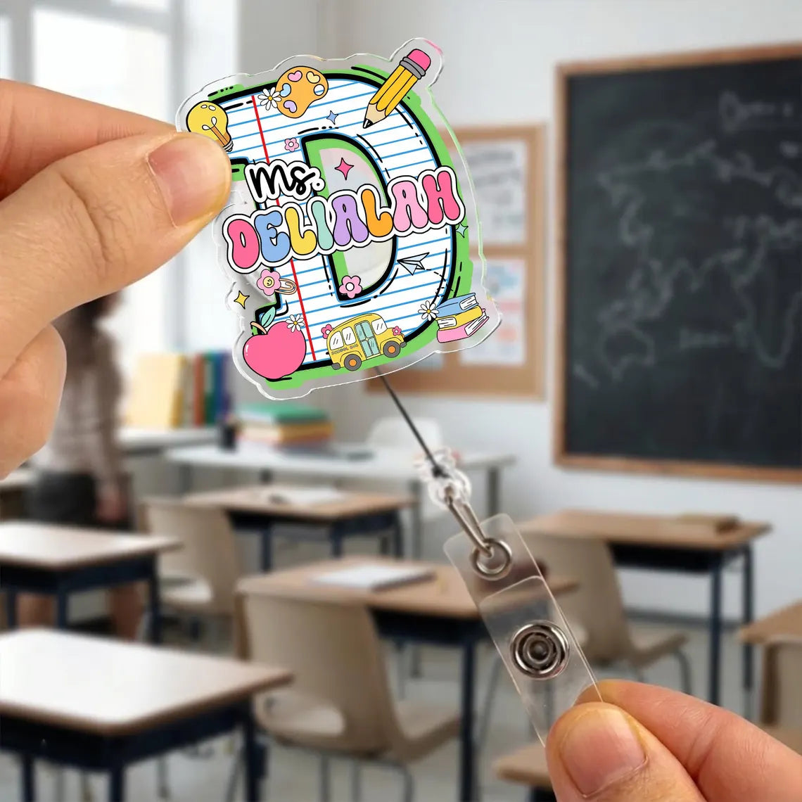 Personalized Teacher Badge Reel Set of 2 Custom ID Clip Gift