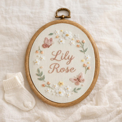 Personalized Baby Name Sign – Floral Embroidery Nursery Decor