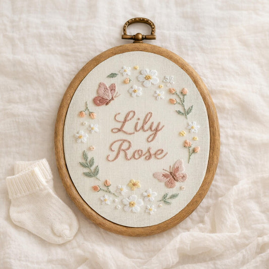 Personalized Baby Name Sign – Floral Embroidery Nursery Decor