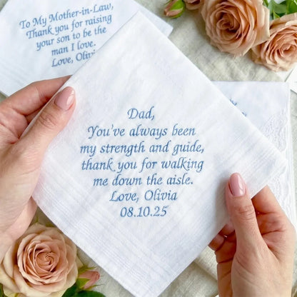 Personalized Wedding Handkerchief Gift for Mom, Dad & Bride