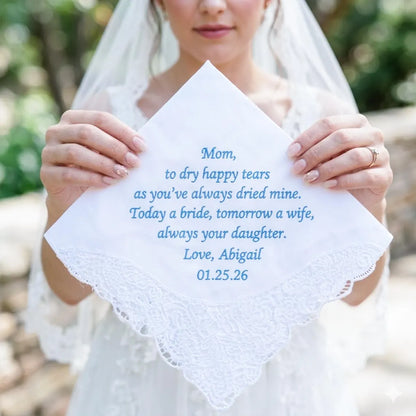 Personalized Wedding Handkerchief Gift for Mom, Dad & Bride