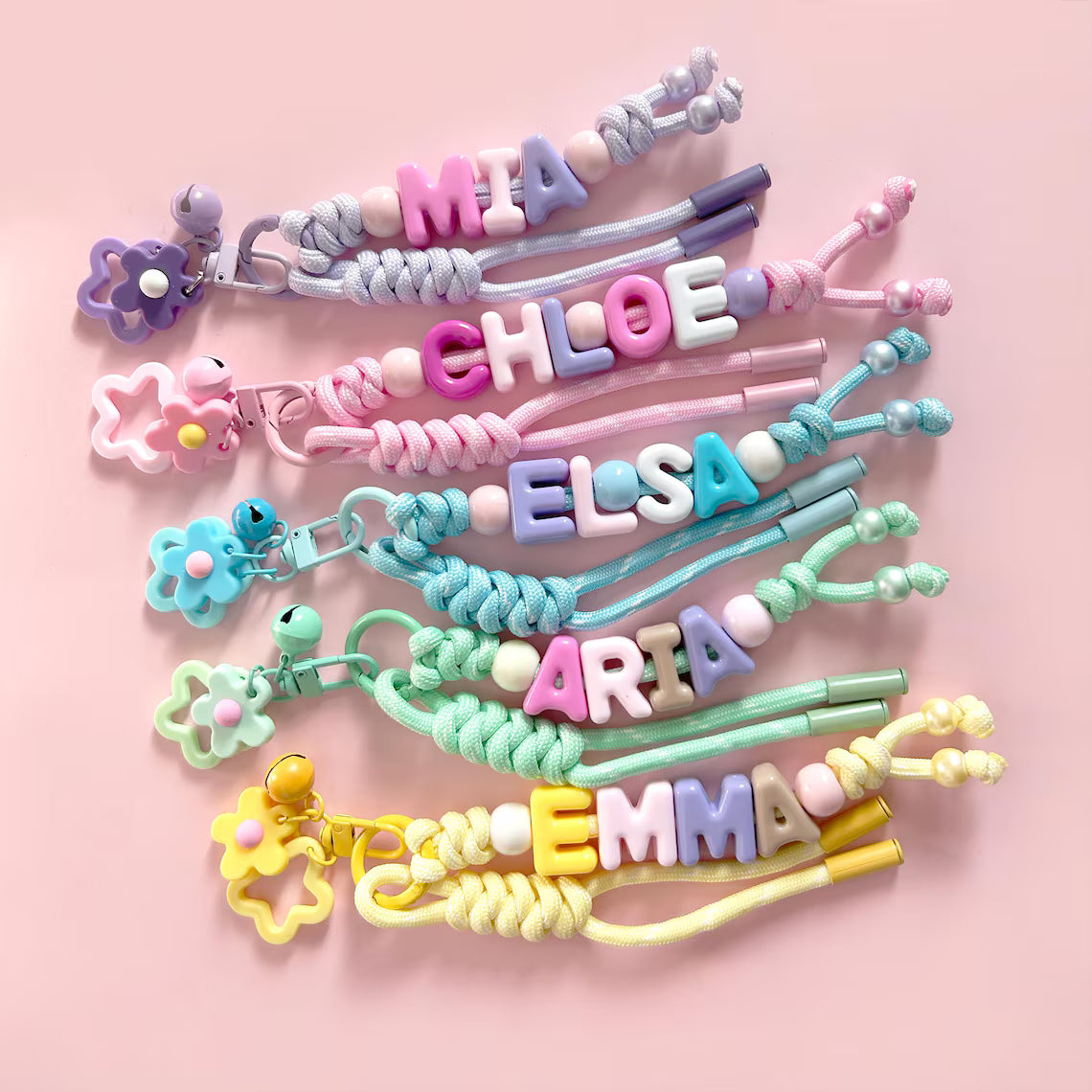 Personalized Beaded Name Keychain – Handmade Backpack Charm Gift