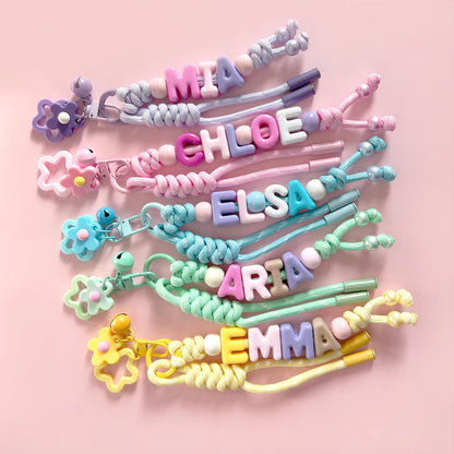 Personalized Beaded Name Keychain – Handmade Backpack Charm Gift