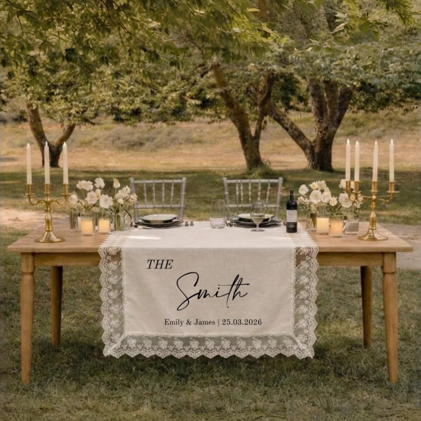 Personalized Wedding Table Runner with Names Decor