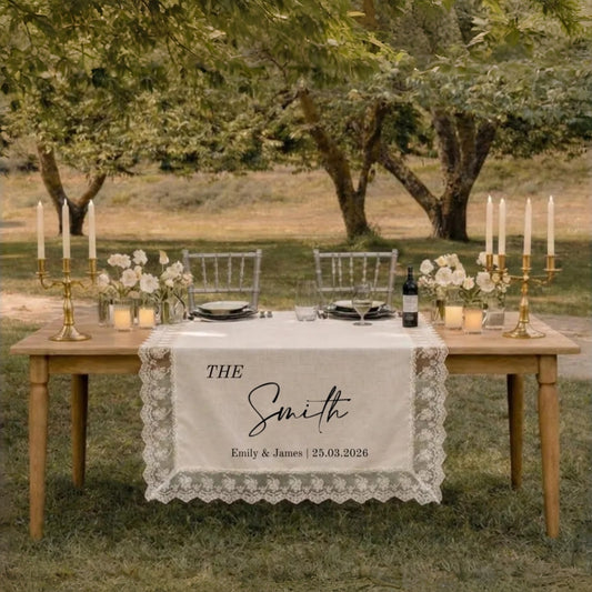 Personalized Wedding Table Runner with Names Decor