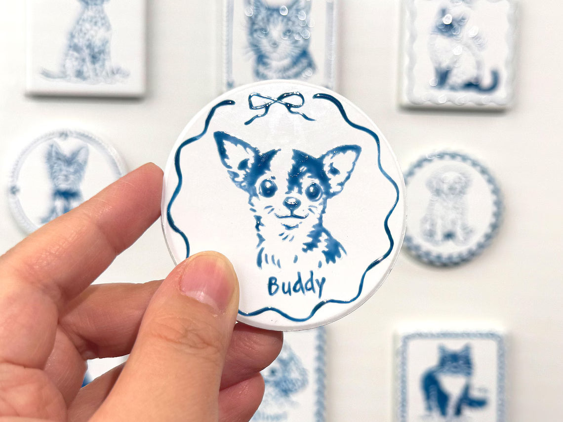 Custom Pet Portrait Ceramic Fridge Magnet | Personalized Pet Gift