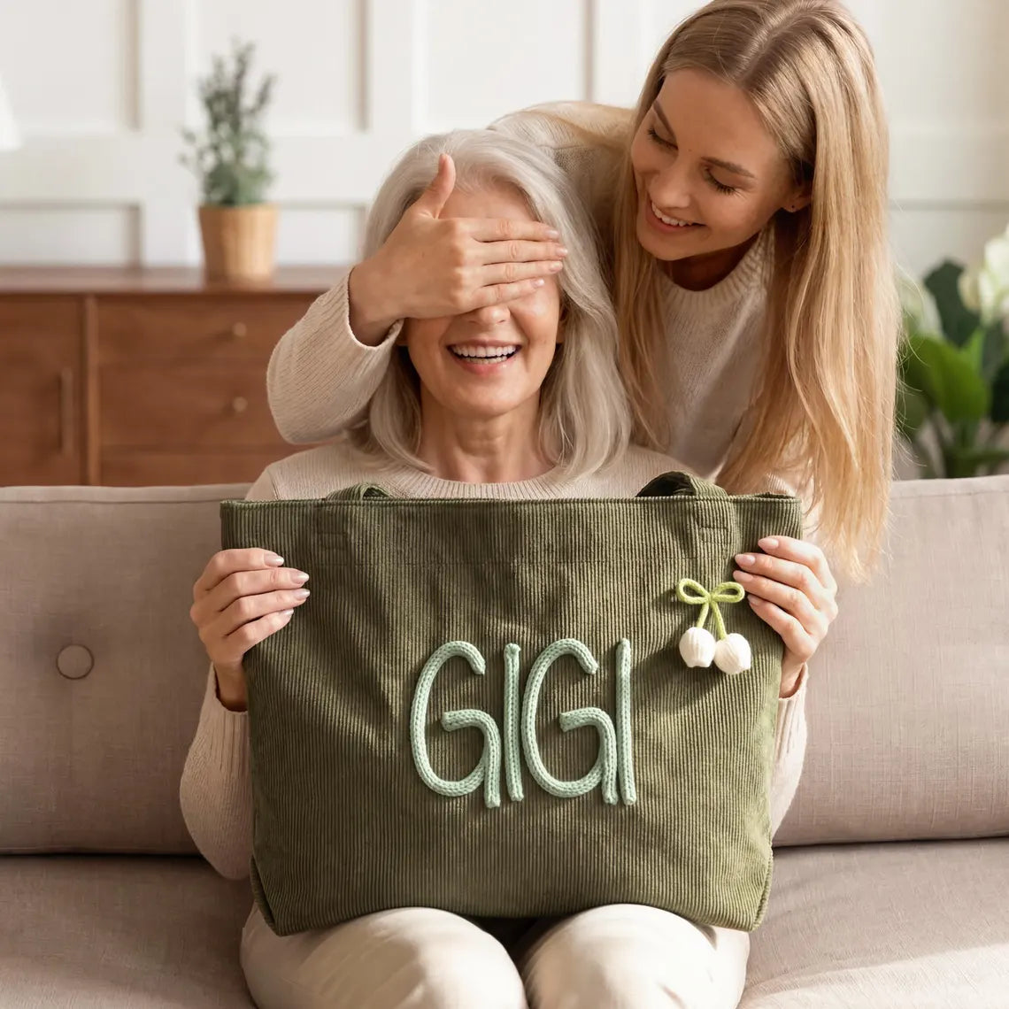 Personalized Grandma Tote Bag with 3D Name Gift