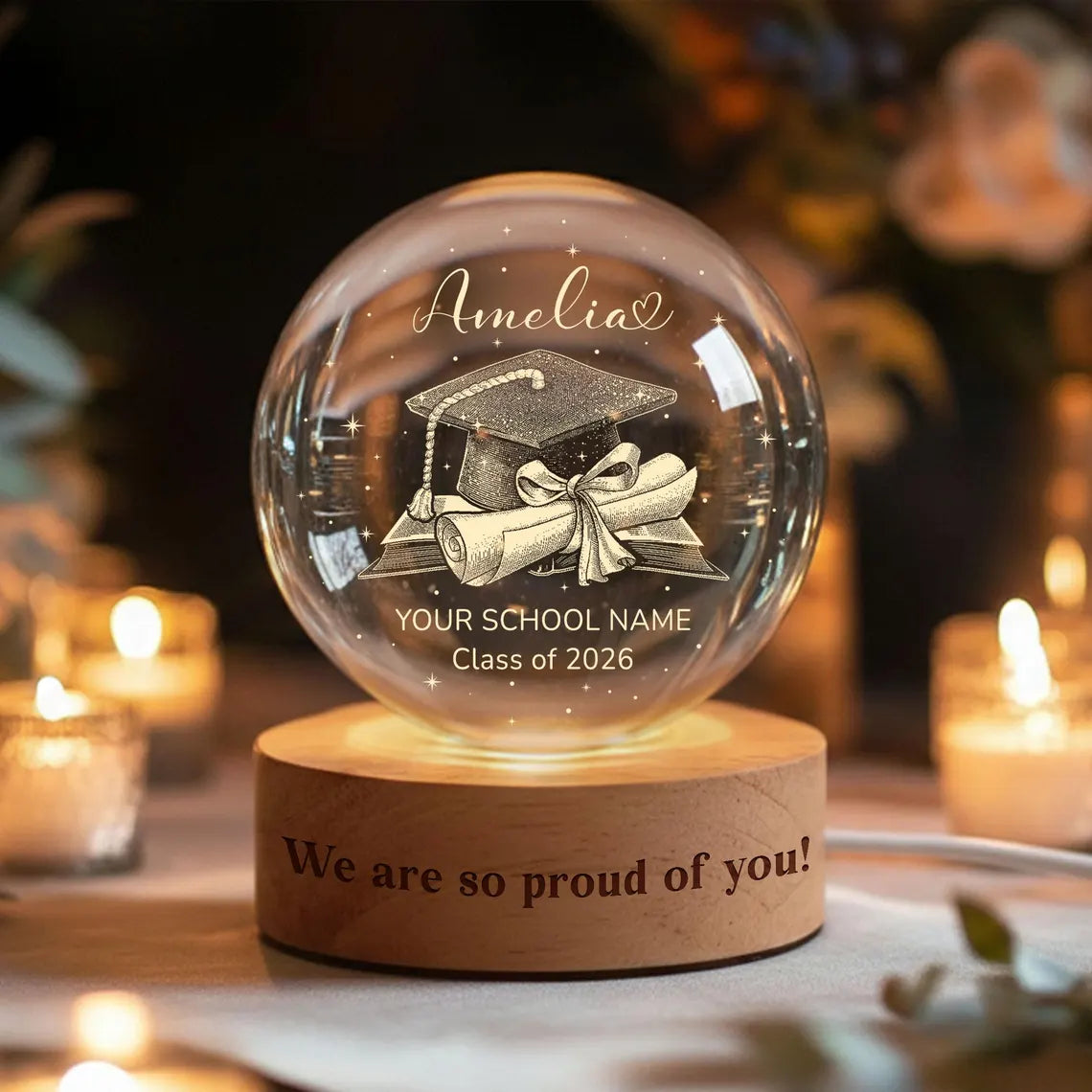 Personalized Graduation Crystal Ball Night Light Gift