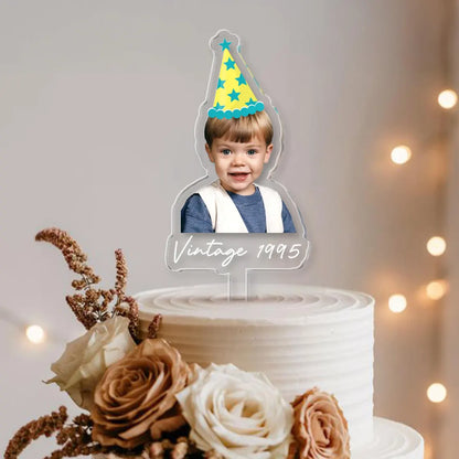 Personalized Milestone Birthday Cake Topper with Photo – Custom Birthday Acrylic Decor