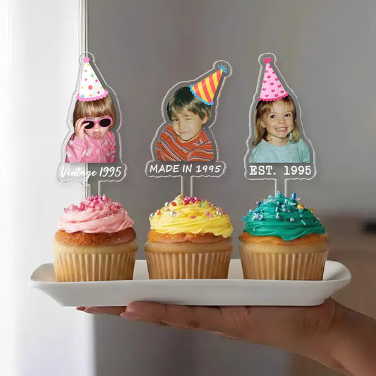 Personalized Milestone Birthday Cake Topper with Photo – Custom Birthday Acrylic Decor