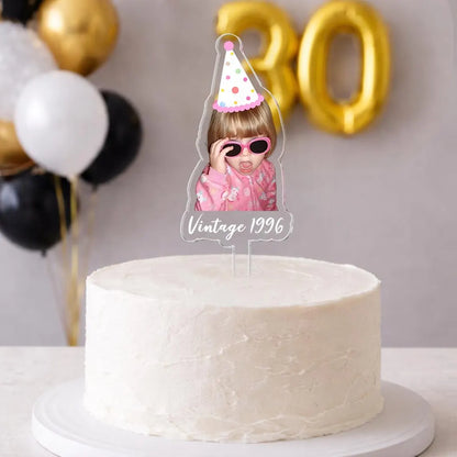 Personalized Milestone Birthday Cake Topper with Photo – Custom Birthday Acrylic Decor