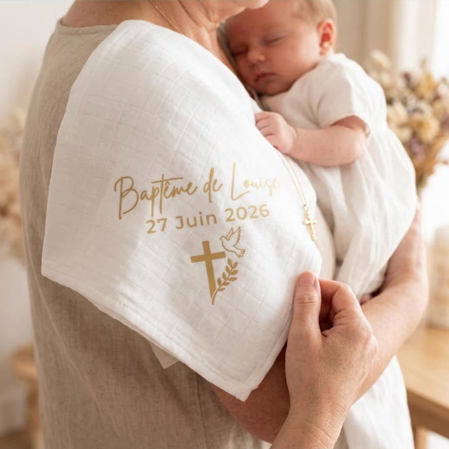 Personalized Embroidered Baptism Swaddle Blanket with Name