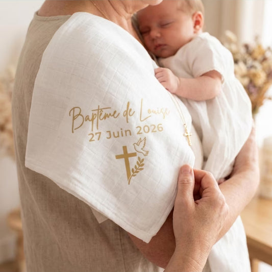 Personalized Embroidered Baptism Swaddle Blanket with Name