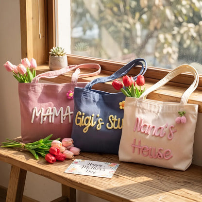 Personalized Grandma Tote Bag with 3D Name Gift