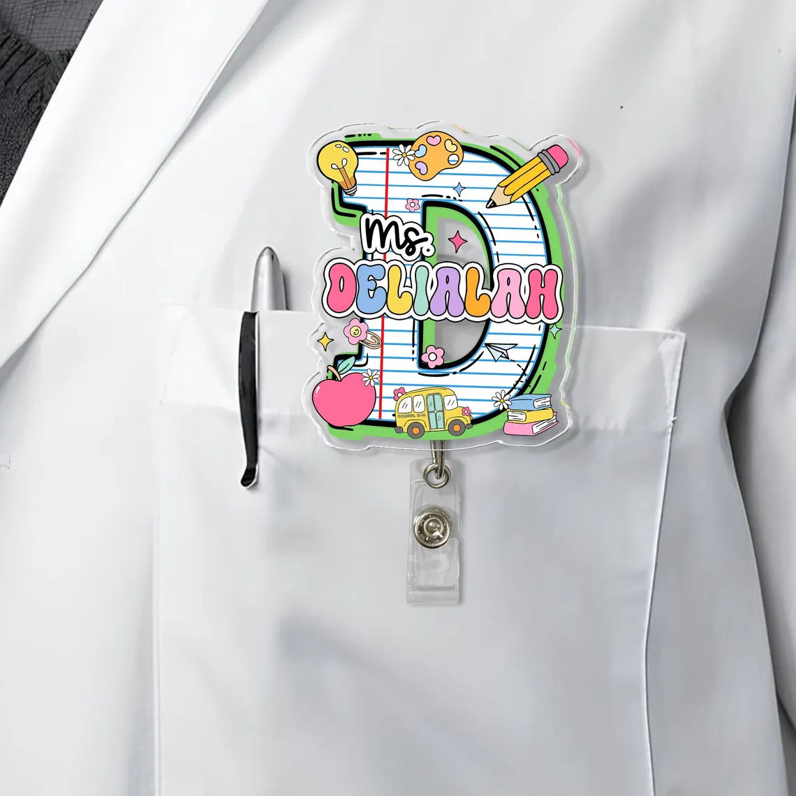 Personalized Teacher Badge Reel Set of 2 Custom ID Clip Gift